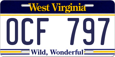 WV license plate OCF797
