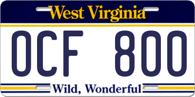 WV license plate OCF800