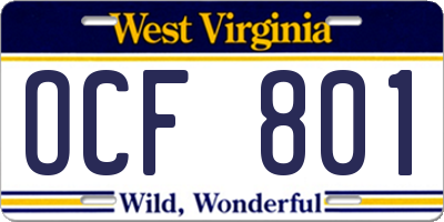 WV license plate OCF801