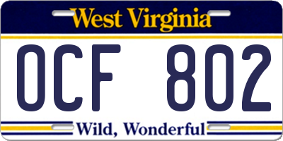 WV license plate OCF802