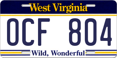 WV license plate OCF804