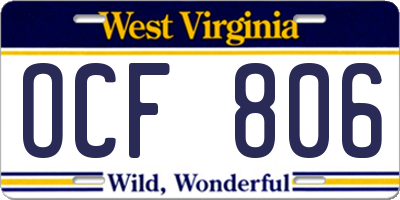 WV license plate OCF806