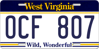 WV license plate OCF807