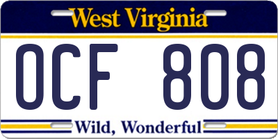 WV license plate OCF808