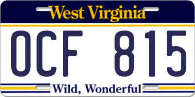 WV license plate OCF815