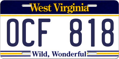WV license plate OCF818