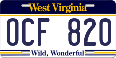WV license plate OCF820