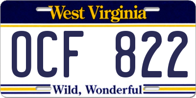 WV license plate OCF822