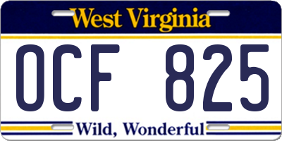 WV license plate OCF825
