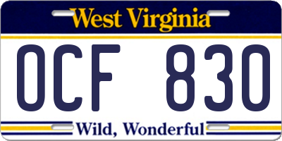 WV license plate OCF830
