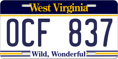 WV license plate OCF837