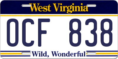 WV license plate OCF838