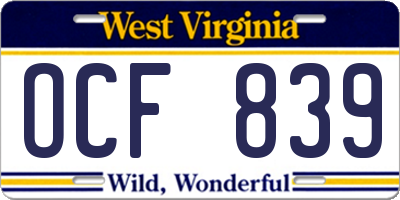 WV license plate OCF839