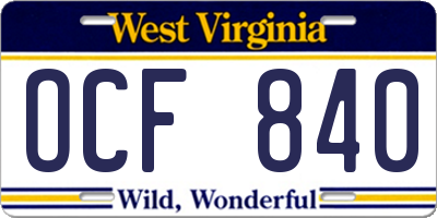 WV license plate OCF840