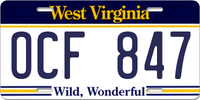 WV license plate OCF847