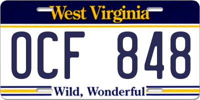 WV license plate OCF848