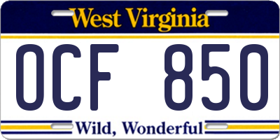 WV license plate OCF850