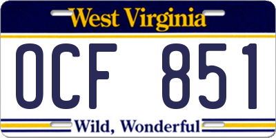 WV license plate OCF851