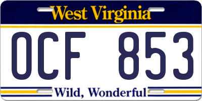 WV license plate OCF853