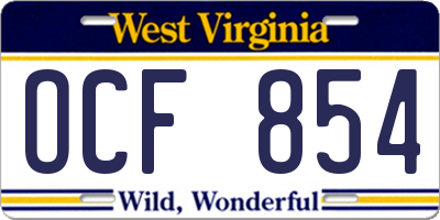 WV license plate OCF854