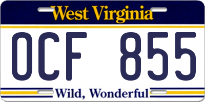 WV license plate OCF855