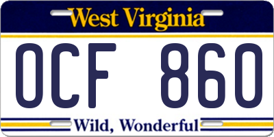 WV license plate OCF860