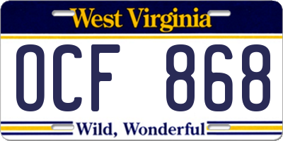 WV license plate OCF868