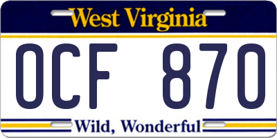 WV license plate OCF870