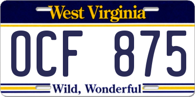 WV license plate OCF875