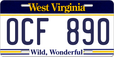 WV license plate OCF890