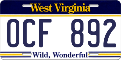 WV license plate OCF892