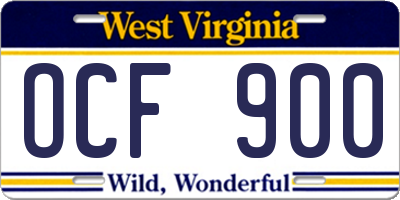 WV license plate OCF900