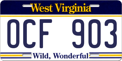 WV license plate OCF903