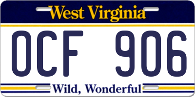 WV license plate OCF906