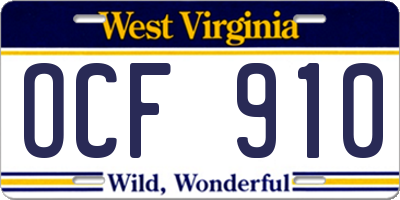 WV license plate OCF910