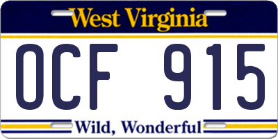 WV license plate OCF915