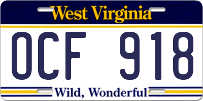WV license plate OCF918