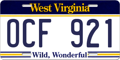 WV license plate OCF921