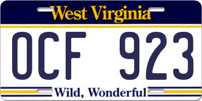 WV license plate OCF923