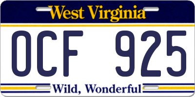 WV license plate OCF925