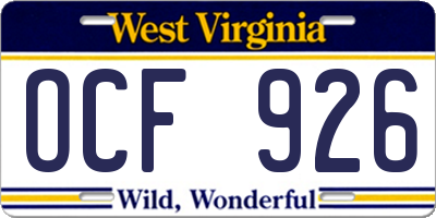 WV license plate OCF926