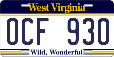 WV license plate OCF930