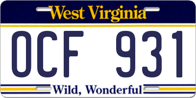 WV license plate OCF931