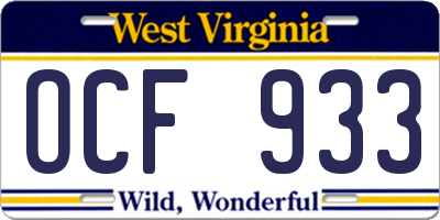 WV license plate OCF933