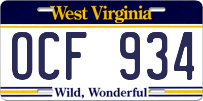 WV license plate OCF934