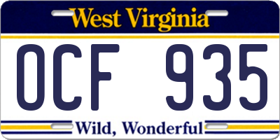 WV license plate OCF935