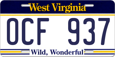 WV license plate OCF937