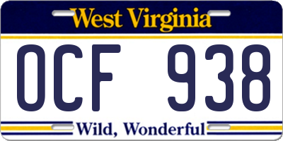 WV license plate OCF938