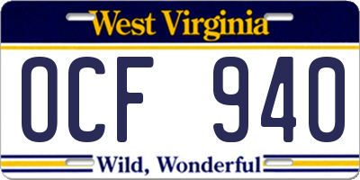 WV license plate OCF940