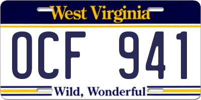WV license plate OCF941